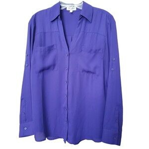 Express Portofino Purple Roll-Tab Sleeve Button-Up Shirt Size Medium